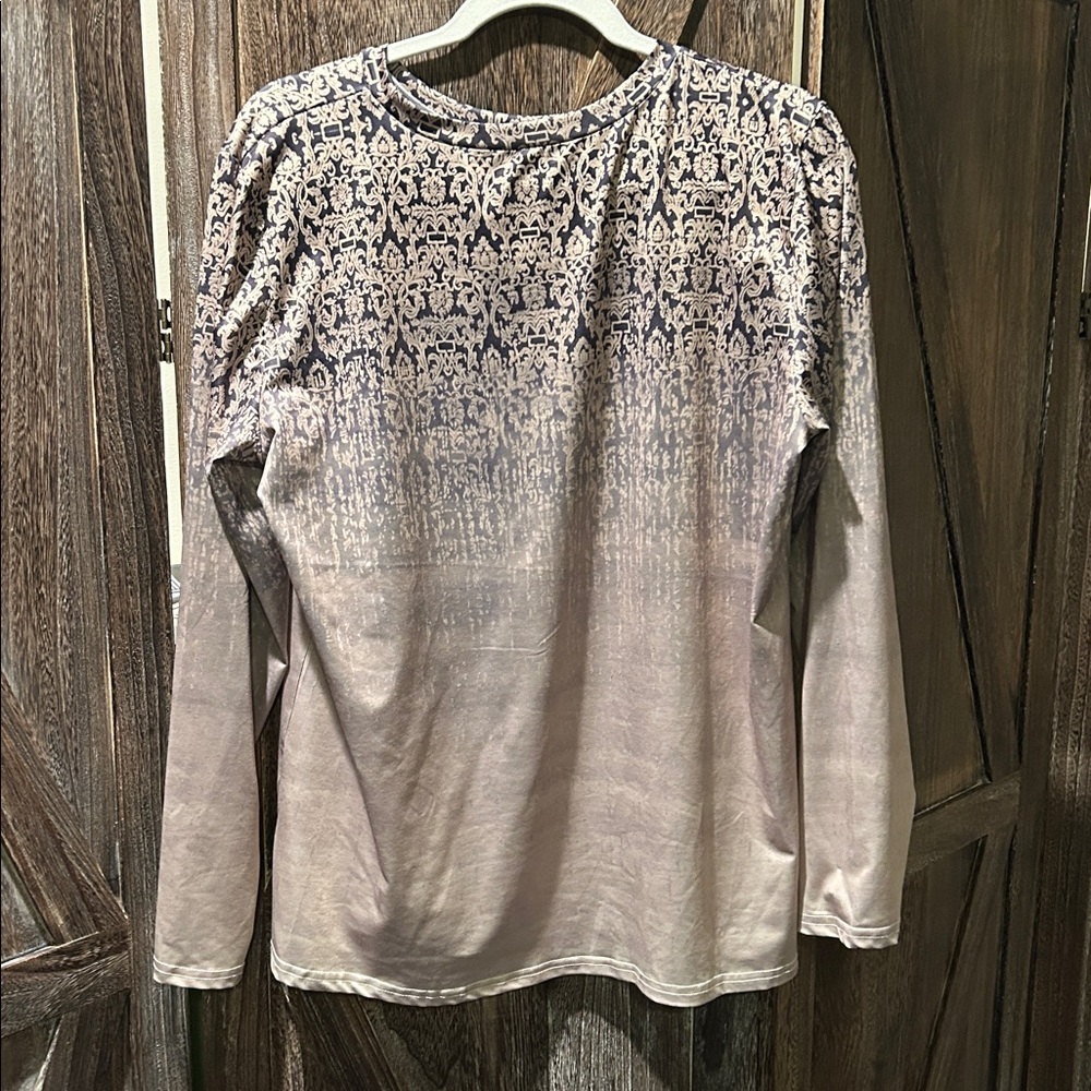 SHEIN Black and Cream Patterned Long Sleeve Top